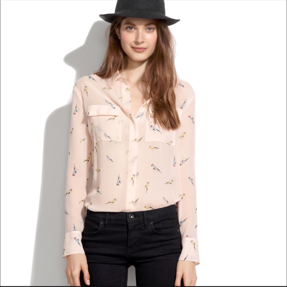 Madewell silk cargo button down shirt
